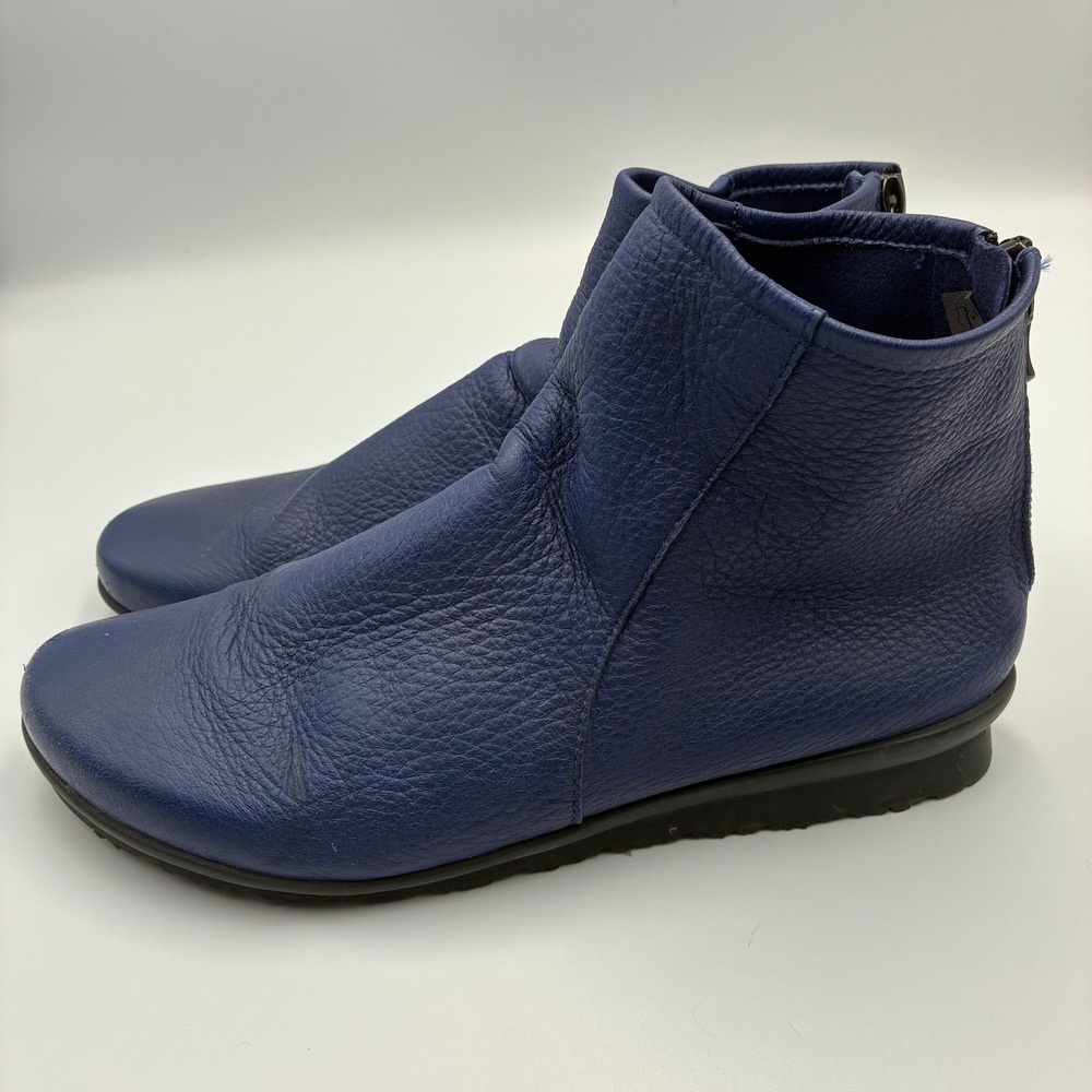 Arche Blue Pebbled Leather Ankle Boots Rear Zip Made in France Womens 36 - Picture 3 of 9